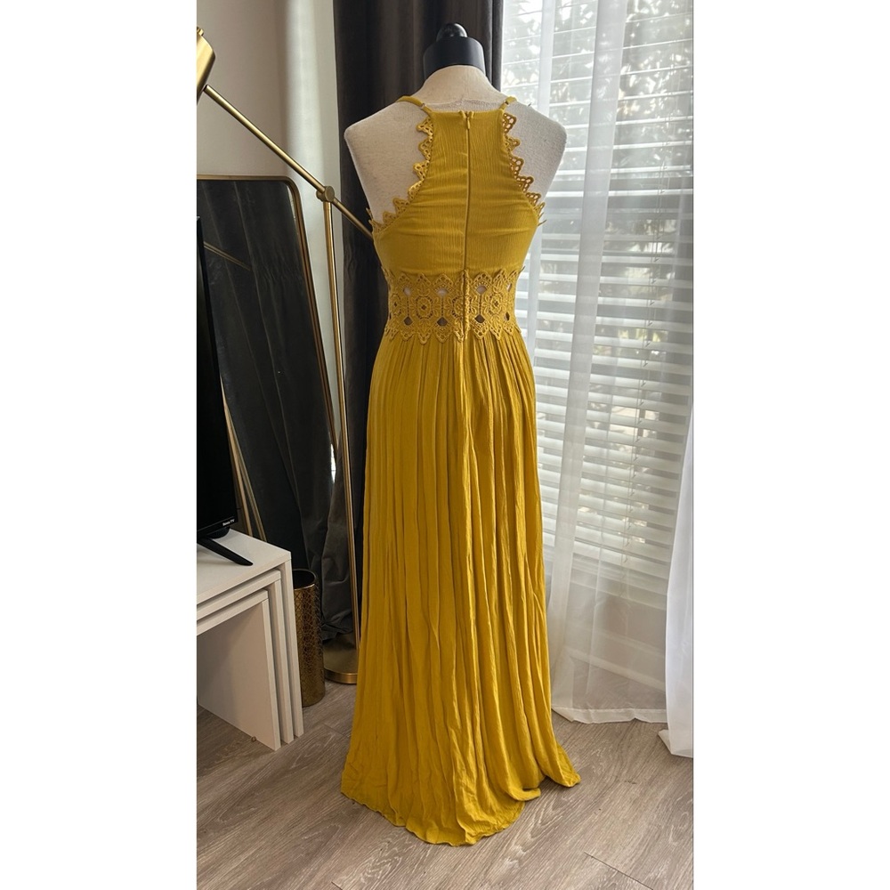 Lulus Size Small This is Love Mustard Yellow Lace Maxi Long Dress Gown Wedding - Picture 8 of 10